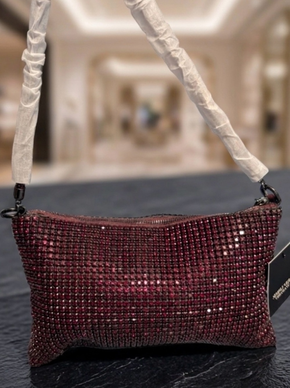 SOLD!!! Simply Vera Wang Burgundy Ombré Rhinestone Mini Baguette Bag NWT - Picture 2 of 10